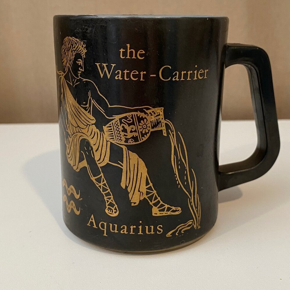 Vintage MCM‎ Federal Glass Black Zodiac Mug – Aquarius The Water Carrier 4"